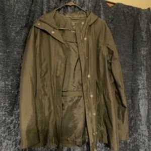 Black hooded raincoat
